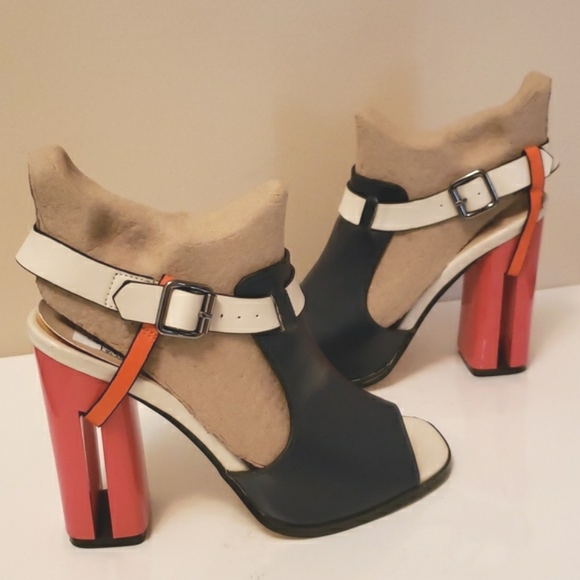 Disco Diva! Navy faux Leather & Orange heels 6.5 EUC - Picture 4 of 13